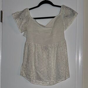 LOFT Off Shoulder White Lace Blouse